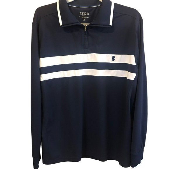 Izod Performance LS 1/4 Zip Pullover Mens L Blue White Stipes - Picture 1 of 6